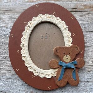 VINTAGE Handmade Teddy Bear Picture Frame, 6.25” X 7”, 3x4 Photo, Nursery